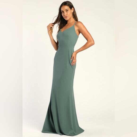 Lulus Moments Of Bliss Dusty Seafoam Backless Mermaid Maxi Dress Size XL - Picture 3 of 12